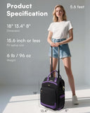 Rolling Backpack for Women, Travel Backpack with Wheels, Dual-Opening Wheeled Laptop Backpack, Stylish Rolling Laptop Bag, Overnight Underseat Carry on Luggage for College Business Work, Black Purple