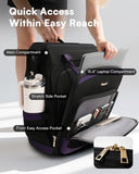 Rolling Backpack for Women, Travel Backpack with Wheels, Dual-Opening Wheeled Laptop Backpack, Stylish Rolling Laptop Bag, Overnight Underseat Carry on Luggage for College Business Work, Black Purple