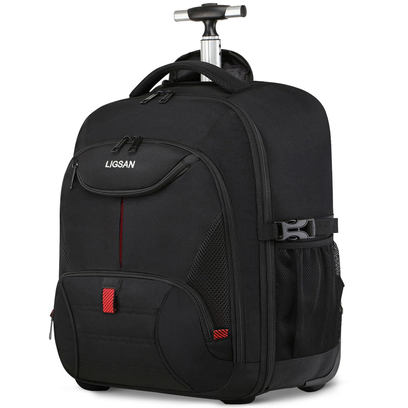 Rolling Backpack, Large Backpack with Wheels for Men Women Adults, 17inch Waterproof Wheeled Travel Laptop Backpack Carry on Luggage Bag Trolley Suitcase Business College School Computer Bookbag,Black