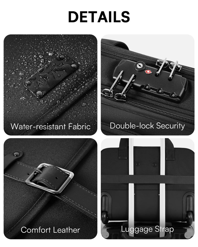 Rolling Laptop Bag, Briefcase for Men and Women, 16 Inch Computer Bag with Wheels Underseat Carry on Luggage, Laptop Briefcase Case for Work, Travel, College Teacher, Mobile Office Bag, Black