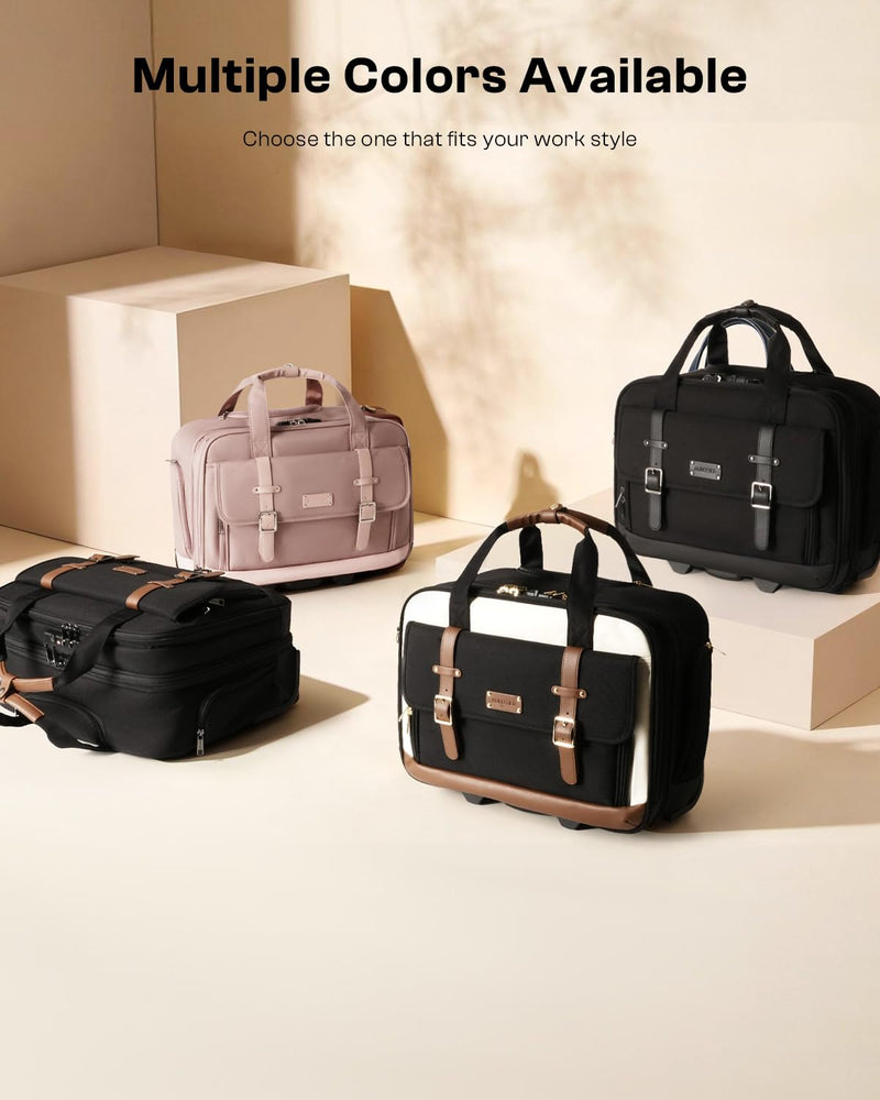 Rolling Laptop Bag, Briefcase for Men and Women, 16 Inch Computer Bag with Wheels Underseat Carry on Luggage, Laptop Briefcase Case for Work, Travel, College Teacher, Mobile Office Bag, Brown