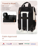 Rolling Puffer Backpack for Women, Travel Backpack with Wheels, 16 Inch Wheeled Laptop Backpck, Dual - Opening Design Overnight College Underseat Carry on Luggage, Roller Business Work Bag, Beige Brown