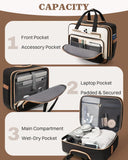 Rolling Puffer Laptop Bag, Rolling Briefcase for Women, Wheeled 16 Inch Computer Bag, Water Resistant Stylish Overnight Underseat Carry On Luggage with Wheels for Work Travel Business, Beige Brown