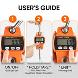 RoMech 660lb Digital Hanging Scale with Cast Aluminum Case, Handheld 300Kg Mini Crane Scale with Hooks for Farm Hunting Fishing Outdoor (Orange)