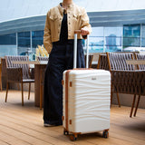 Romswi 30" Expandable Hardside Checked Luggage, Large Checked Suitcase with Dual Spinner Wheels, Up to 20% More Space, Hardshell, YKK Zipper White