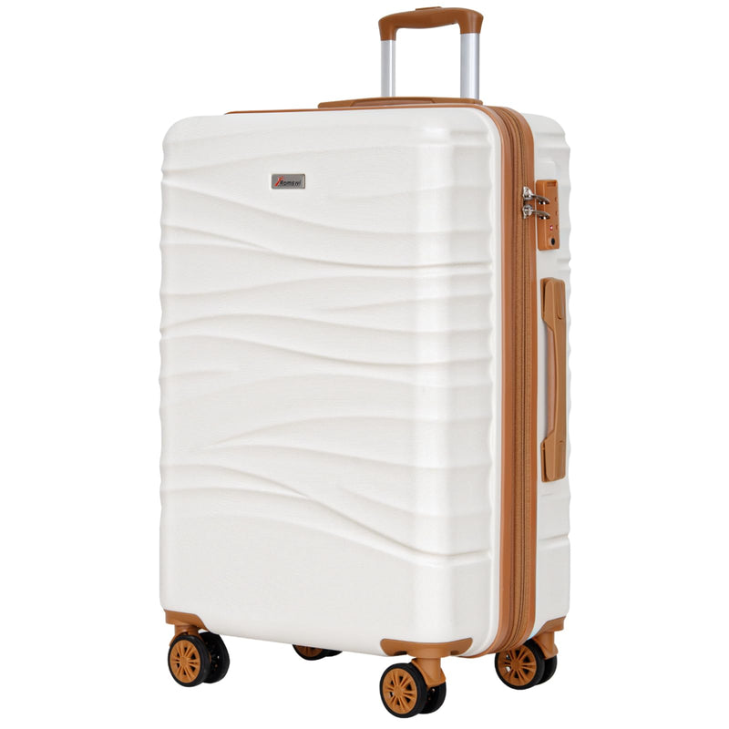 Romswi 30" Expandable Hardside Checked Luggage, Large Checked Suitcase with Dual Spinner Wheels, Up to 20% More Space, Hardshell, YKK Zipper White
