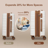 Romswi 30" Expandable Hardside Checked Luggage, Large Checked Suitcase with Dual Spinner Wheels, Up to 20% More Space, Hardshell, YKK Zipper White