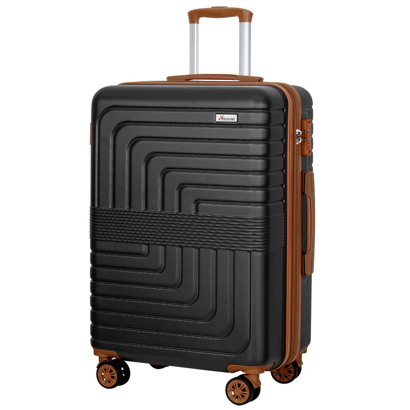 Romswi Expandable 26" Medium Checked Luggage,Checked - Medium Hardshell Suitcase with Double Spinner Wheels for 20% More Space, Lightweight Hardside Luggage, Scratch - Resistant & YKK Zipper Black