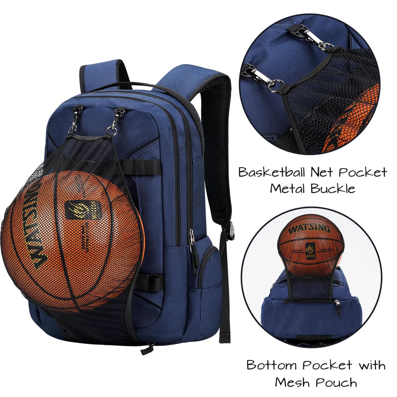 Ronyes Skateboard Backpack, Skateboard Bag,17.3 Inch Laptop Backpack with USB Charging Port, Basketball Longboard Backpack for Sports Travel Blue