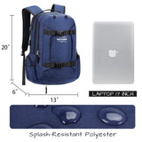 Ronyes Skateboard Backpack, Skateboard Bag,17.3 Inch Laptop Backpack with USB Charging Port, Basketball Longboard Backpack for Sports Travel Blue