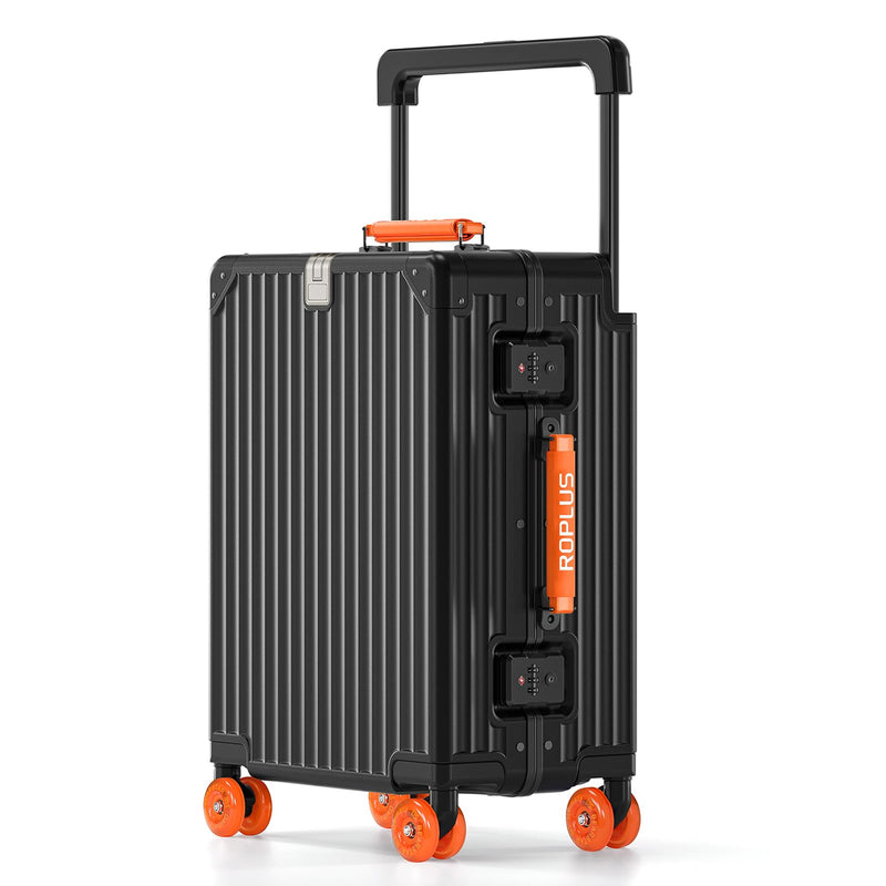 ROPLUS Aluminium Frame Carry on Luggage with Smooth Jelly Wheels, Hardside Zipperless Rolling Suitcase with TSA Lock (BlackOrange, 21 - Inch)