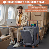 ROPLUS Carry On Luggage with Front Cover Compartment, Aluminium Frame Rolling Suitcase with USB Ports, Cup Holder, TSA Lock, Skate Wheels (WhiteGreen, 21 - Inch)