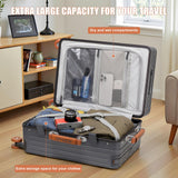ROPLUS Carry On Luggage with Front Cover Compartment, Aluminium Frame Rolling Suitcase with USB Ports, Cup Holder, TSA Lock, Skate Wheels (WhiteGreen, 21 - Inch)