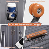 ROPLUS Carry On Luggage with Front Cover Compartment, Aluminium Frame Rolling Suitcase with USB Ports, Cup Holder, TSA Lock, Skate Wheels (WhiteGreen, 21 - Inch)