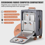 ROPLUS Carry On Luggage with Front Cover Compartment, Aluminium Frame Rolling Suitcase with USB Ports, Cup Holder, TSA Lock, Skate Wheels (WhiteGreen, 21 - Inch)