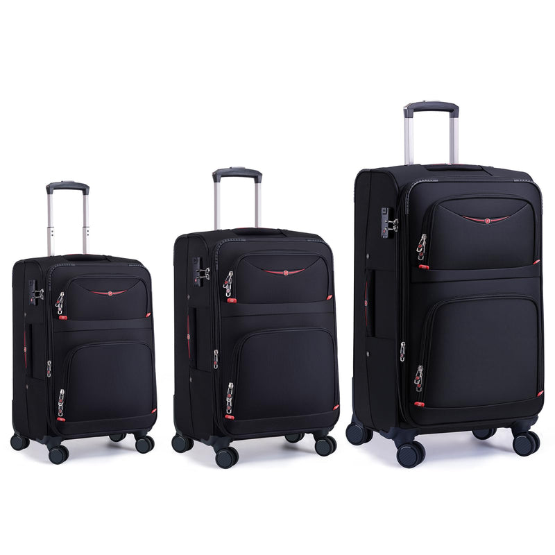 ROPLUS Softside Expandable Luggage with 4 Spinner Wheels, Durable Checked - Luggage Suitcase (Black, 3 - Piece Set 21/25/29)