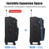 ROPLUS Softside Expandable Luggage with 4 Spinner Wheels, Durable Checked - Luggage Suitcase (Black, 3 - Piece Set 21/25/29)