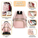 ROSEGIN Pink Diaper Bag Backpack for Baby Girls - Baby Shower Gifts for Mom, Quilted Diaper Bag with Changing Pad, Pacifier Case, Insulated Pockets, Stroller Straps, 35L Large Capacity - Cute
