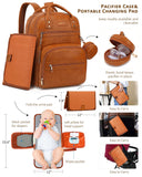ROSEGIN Premium Vegan Leather Diaper Bag Backpack with Waterproof Changing Pad, Reinforced Zippers & Odor - Free, 20 Pockets Pro Organizer, Fits 15.6" Laptop, Stroller Straps, Baby Bag for Mom, Brown
