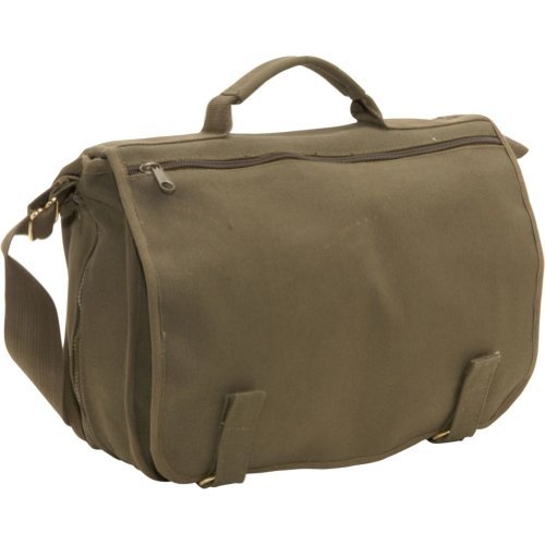 Rothco Canvas European School Bag Crossbody Shoulder Bag, Olive Drab