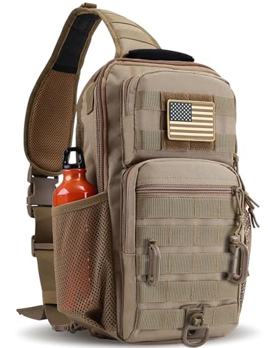 Rover Sling Pack Tactical Shoulder Sling Bag Backpack with Bottle Holder Crossbody Chest Bag, Coyote