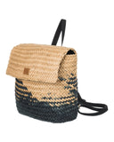 Roxy Mysterious Boardwalk Backpack | Straw | Beach | Vacation | Travel | Eco - Friendly | Lightweight | Natural/Black with Woven Strap