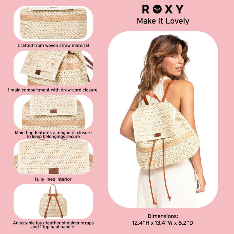Roxy Spotless Sunnies Backpack | Straw | Beach | Vacation | Travel | Eco - Friendly | Lightweight | Natural