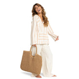 Roxy Women's Beach Tote Bag | Travel | Vacation | Straw | Lightweight | Breathable, Coconut Pie - Natural
