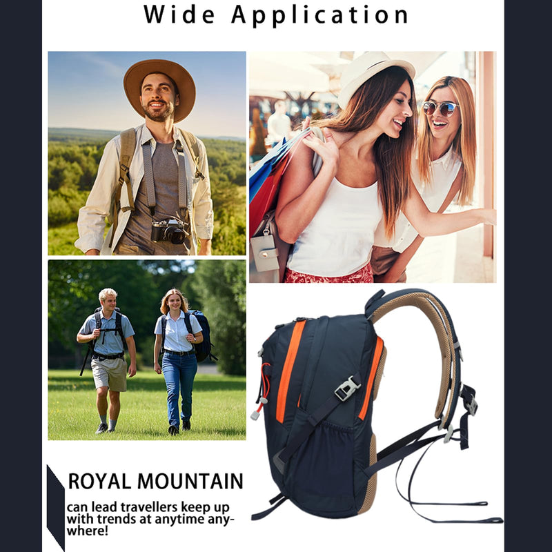 ROYAL MOUNTAIN 20L Lightweight Hiking Backpack With Rain - cover, Daypack Waterproof Travel Camping Backpacks for Men Women, Outdoor Sports Daypack For Camping, Daily Commuting, Short Trips (Navy Blue)