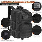 R.SASR 45L Black Tactical Backpack Military Assault Pack, MOLLE System Large 3 Day Bug Out Bag for Men Women Hiking Camping(Black - 01)