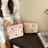 RSRSLEII 2Pcs Corduroy Travel Makeup Bag with Bear Pattern, Cute Cosmetic Bag for Purse Organizer, Toiletry Bag with Zipper for Women Travel Essentials(31 Pink Bear)
