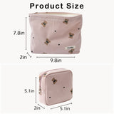 RSRSLEII 2Pcs Corduroy Travel Makeup Bag with Bear Pattern, Cute Cosmetic Bag for Purse Organizer, Toiletry Bag with Zipper for Women Travel Essentials(31 Pink Bear)
