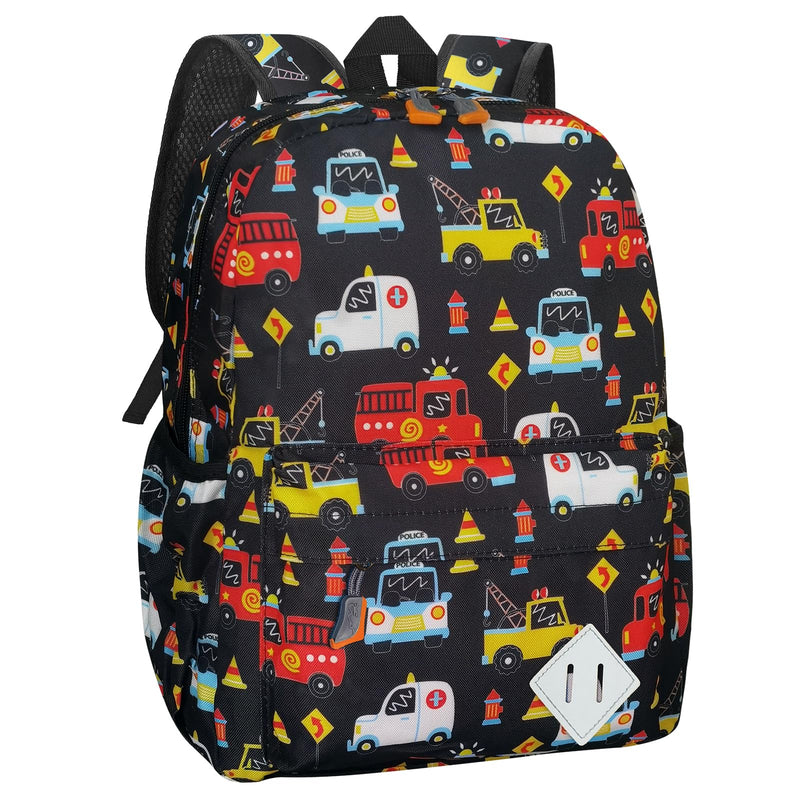 RSUARSUA Little Kids Backpack for Girls Boys - 15 Inch Preschool Kindergarten Backpack Cute Car Patterns School Bag for Aged 3 - 8, Black