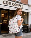 RTGNEI Kids School Backpack for Girls 5 - 12 Kawaii Travel Cherry Bookbag,Beige Cherry