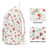 RTGNEI Kids School Backpack for Girls 5 - 12 Kawaii Travel Cherry Bookbag,Beige Cherry