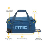 RTIC Road Trip Rolling Duffle Bag with Wheels for Men and Women, Traveling Tote for Camp, Travel, Gym, Weekender, Camping, Overnight Carry On, Sports, Spacious, Water Resistant, Medium, Navy & Denim