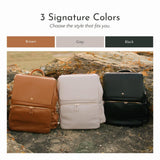 Ruby Camera Backpack – Sleek, Durable Vegan Leather Bag with Gear Dividers, Laptop Compartment, and Side Access for Cameras & Gear, Brown