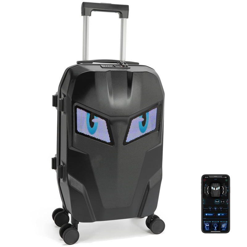 Ruconla 20 inch Smart LED light up Luggage, Airline Approved Hard Shell Suitcases with Wheels, Carry on Luggage Small Rolling Suitcase with Lock, APP - Controlled LED Display
