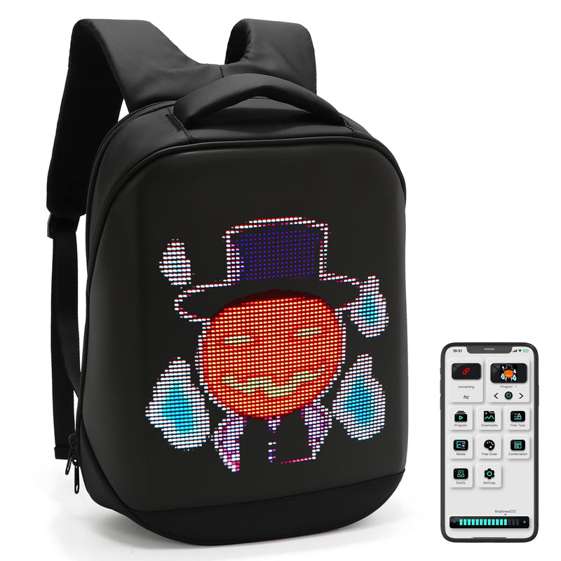 Ruconla LED Backpack Programming APP Waterproof USB Powered Colorful LED Display Storage Laptop Backpack[Battery not included]
