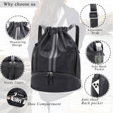 Rudmox Drawstring Backpack with Shoe Compartment,Water Resistant Sports Gym Bag,String Bag for Men Women,Hold Soccer,Basketball (Black)