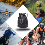 Rudmox Drawstring Backpack with Shoe Compartment,Water Resistant Sports Gym Bag,String Bag for Men Women,Hold Soccer,Basketball (Black)