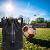 Rudmox Drawstring Backpack with Shoe Compartment,Water Resistant Sports Gym Bag,String Bag for Men Women,Hold Soccer,Basketball (Black)