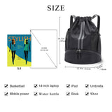 Rudmox Drawstring Backpack with Shoe Compartment,Water Resistant Sports Gym Bag,String Bag for Men Women,Hold Soccer,Basketball (Black)