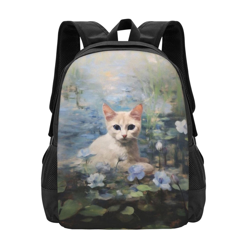 Rugged Unisex 17 Inch Backpack Cat Water Lilies Bloom Heavy Duty Build for Casual Daily Life Outdoor Adventures Camping & Hiking Trips