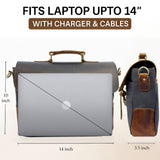 RUSTIC TOWN Leather Canvas Messenger Bag for Men Women - Vintage Laptop Satchel Leather Briefcase (14 Inch, Dark Grey)