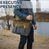 RUSTIC TOWN Leather Canvas Messenger Bag for Men Women - Vintage Laptop Satchel Leather Briefcase (14 Inch, Dark Grey)