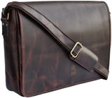 RUSTIC TOWN Leather Messenger Bag for Men Women - Full Grain Leather Laptop Satchel Office Shoulder Bag (16 - Inch, Dark Brown)