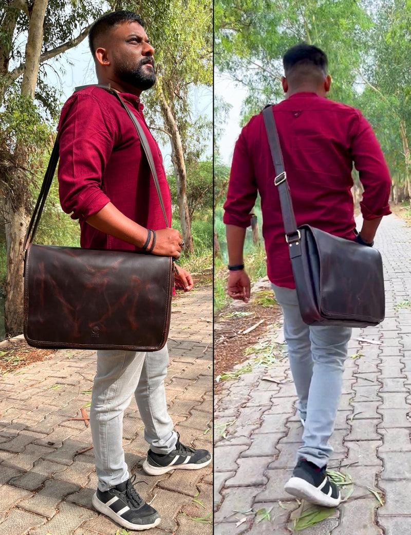 RUSTIC TOWN Leather Messenger Bag for Men Women - Full Grain Leather Laptop Satchel Office Shoulder Bag (16 - Inch, Dark Brown)