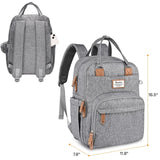 RUVALINO Diaper Bag Backpack - Multifunction Travel Baby Diaper Bag with Changing Pad, Insulated Bottle Holders & Pacifier Case, Large Capacity, Waterproof, Gray