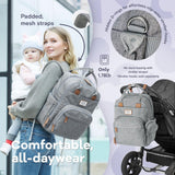 RUVALINO Diaper Bag Backpack - Multifunction Travel Baby Diaper Bag with Changing Pad, Insulated Bottle Holders & Pacifier Case, Large Capacity, Waterproof, Gray